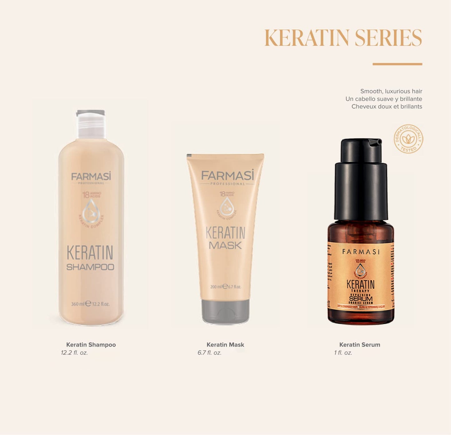 FARMASi Keratin Therapy Repairing Hair Serum, Heat Protection, 1 fl oz