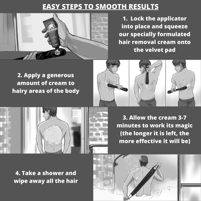 Bald Ape Parlour BALDAPE PARLOUR Body & Back Hair Removal Kit with Men's Depilatory Cream, Extendable Applicator & Loofah for Smooth, Hair-Free Results