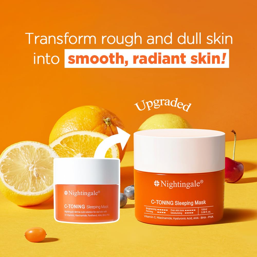 Nightingale C Toning Sleeping Mask, Overnight face Mask For Face, Vitamin C + Niacinamide +AHA, BHA, PHA+ Hyaluronic Acid, Moisturizing & Visibly Brighten, Korean Skin Care