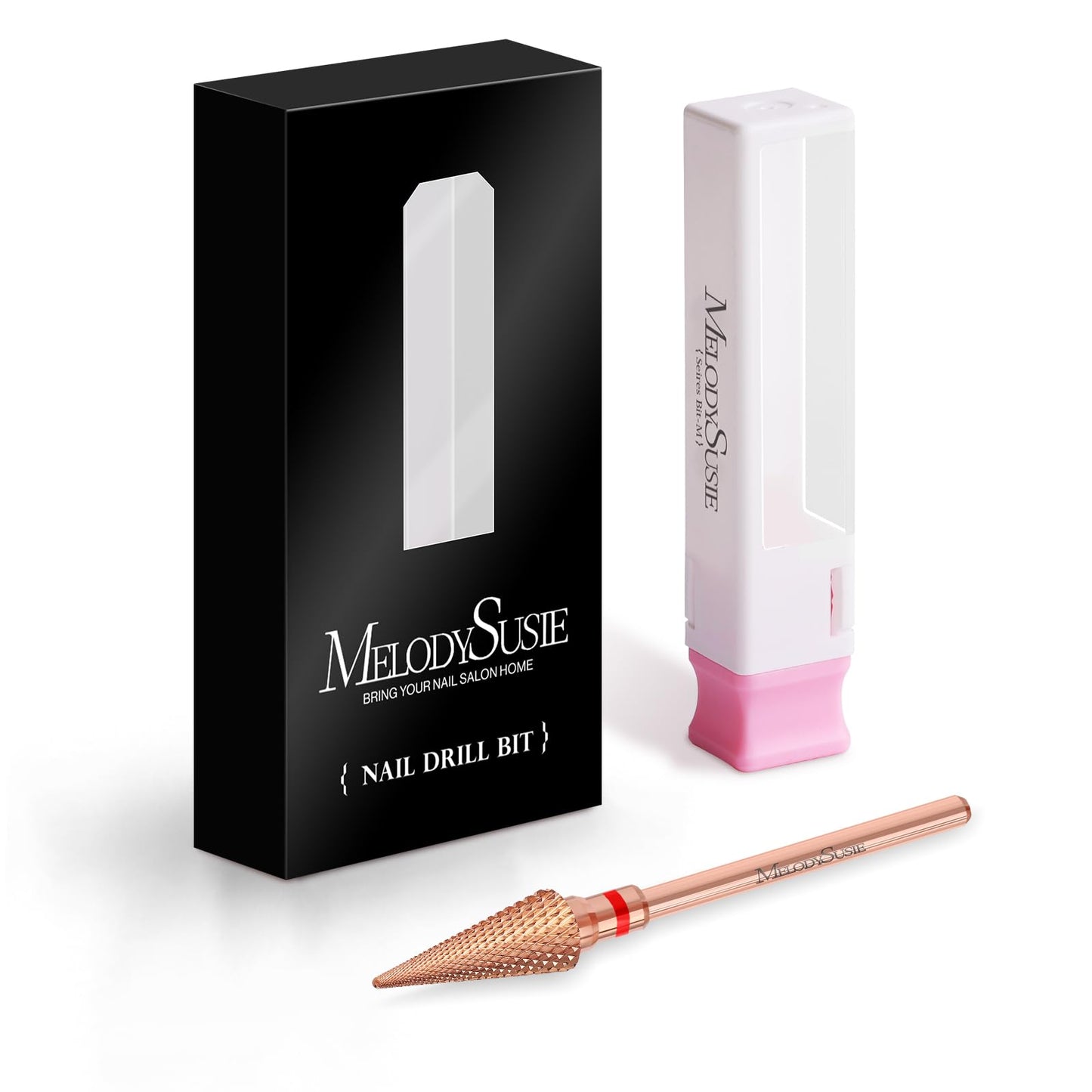 MelodySusie Professional Tapered Nib Nail Drill Bit, 3/32'' Carbide Tungsten Multi-function Bit, Suitable for Manicure Pedicure Cuticle Gel Polishing, Technicians Bit, Rose Gold, Series Bit-M, Fine