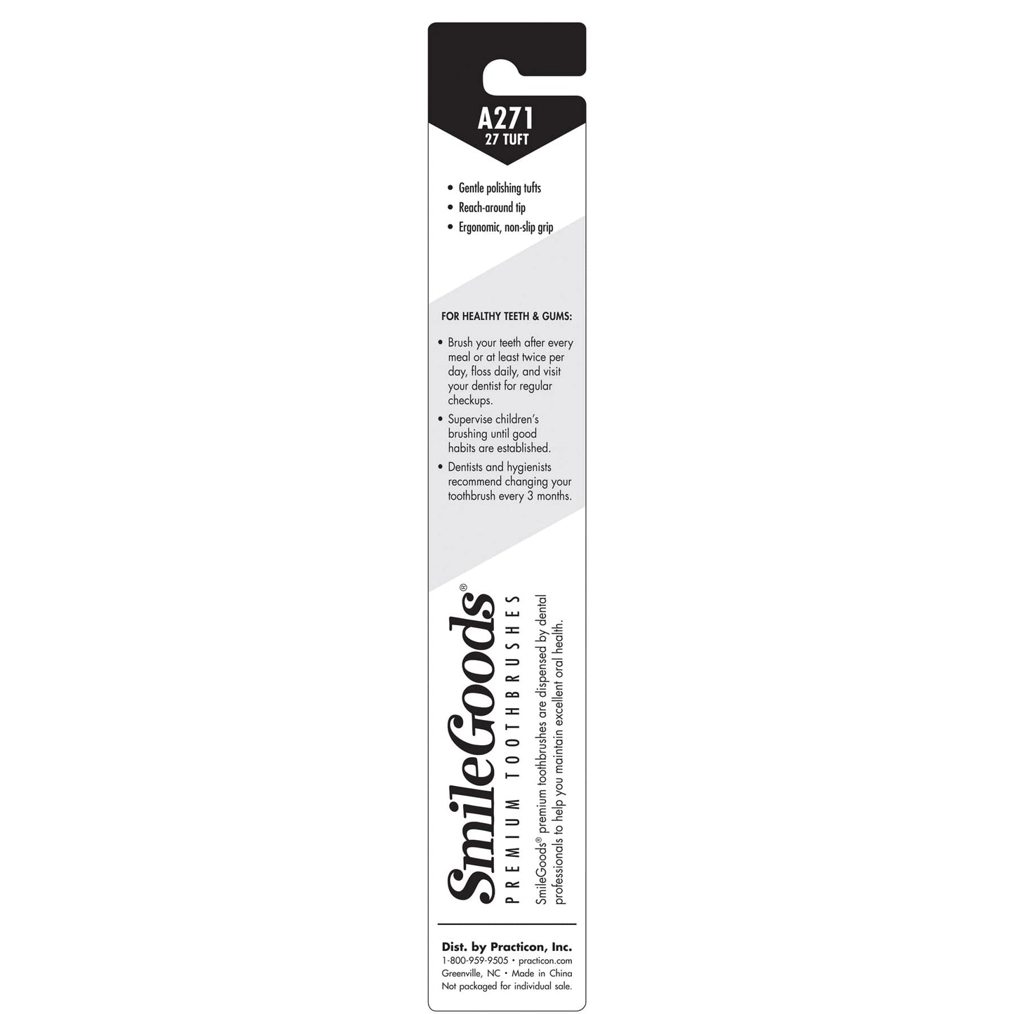 SmileGoods A271 Toothbrush, 27 Tuft, Soft Bristle, Individually Packaged Toothbrushes, Assorted Colors, Bulk Pack of 72