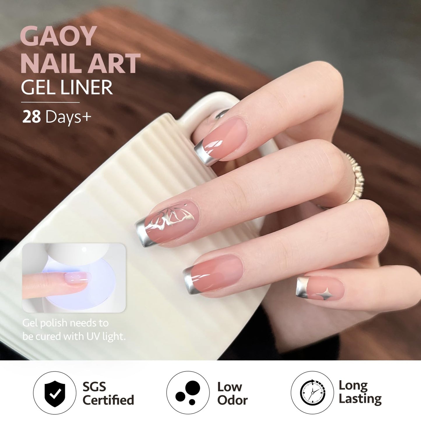 GAOY White Swirl Gel Nail Polish Art Liner, 8ml Classic Color Nail Paint Design with Thin Brush, UV Light Cure for DIY French Manicure at Home