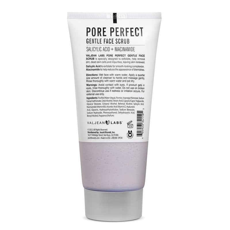 Valjean Labs Pore Perfect Gentle Face Scrub — Salicylic Acid & Niacinamide | Gently Exfoliates, Smooths, Refines Pores | Feeling Fresh & Renewed (6 Oz)