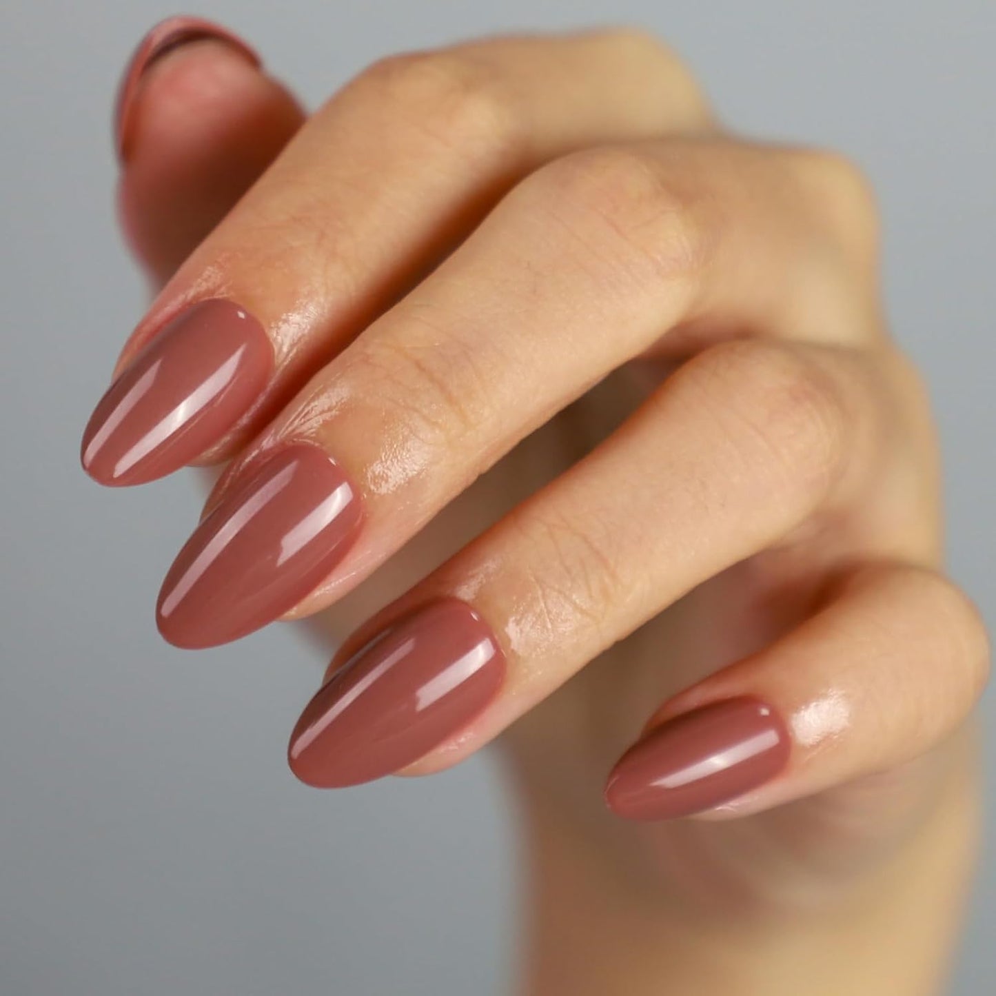 French Almond Gel Press On Nails Short 16 Sizes Fake Nails Glossy 32pcs, Nail Glue Included
