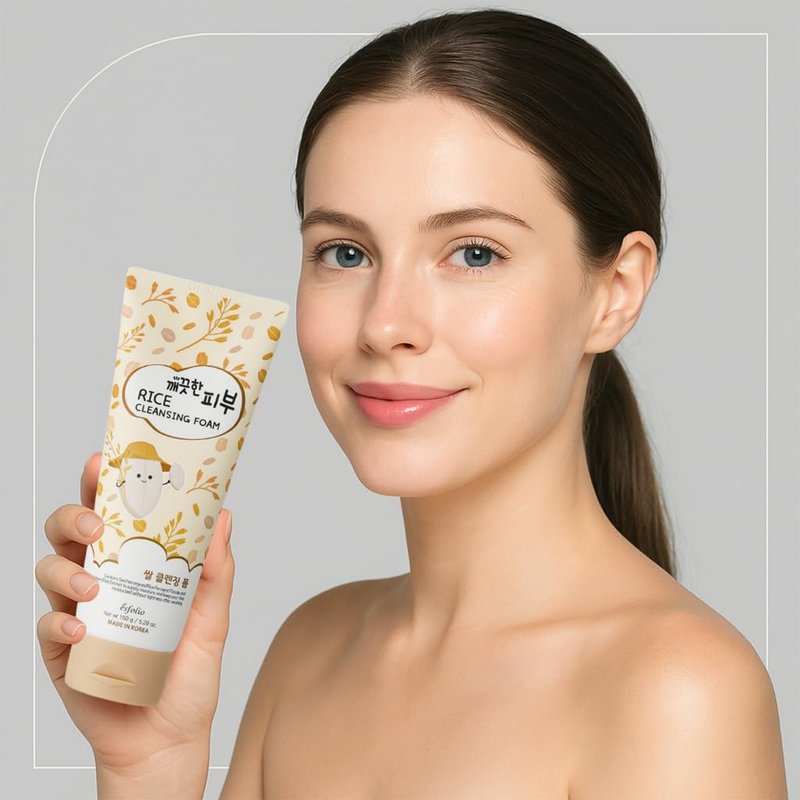 esfolio Rice Cleansing Foam Face Wash – Gentle Daily Facial Cleanser with Soft Creamy Foam – Suitable for All Skin Types – Helps Remove Dirt, Oil, and Impurities Without Drying (5.29oz -150g)