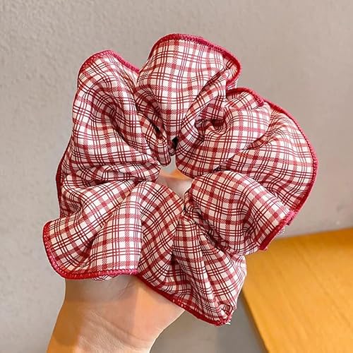 Scrunchies for Women Girls 3Pcs Red Polka Dot Bow Plaid Print Scrunchies for Long Thick Hair Soft Hair Bands Cute Sweet Ponytail Holders No Damage Elastic Hair Ties Christmas Hair Accessories