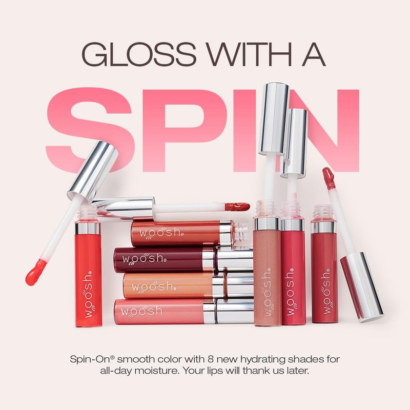 Woosh Beauty, Spin-On Lip Gloss, Hydrating Hyaluronic Acid & Shea Butter, No Fine Lines, Shine Finish, Vegan & Cruelty-Free - Glow