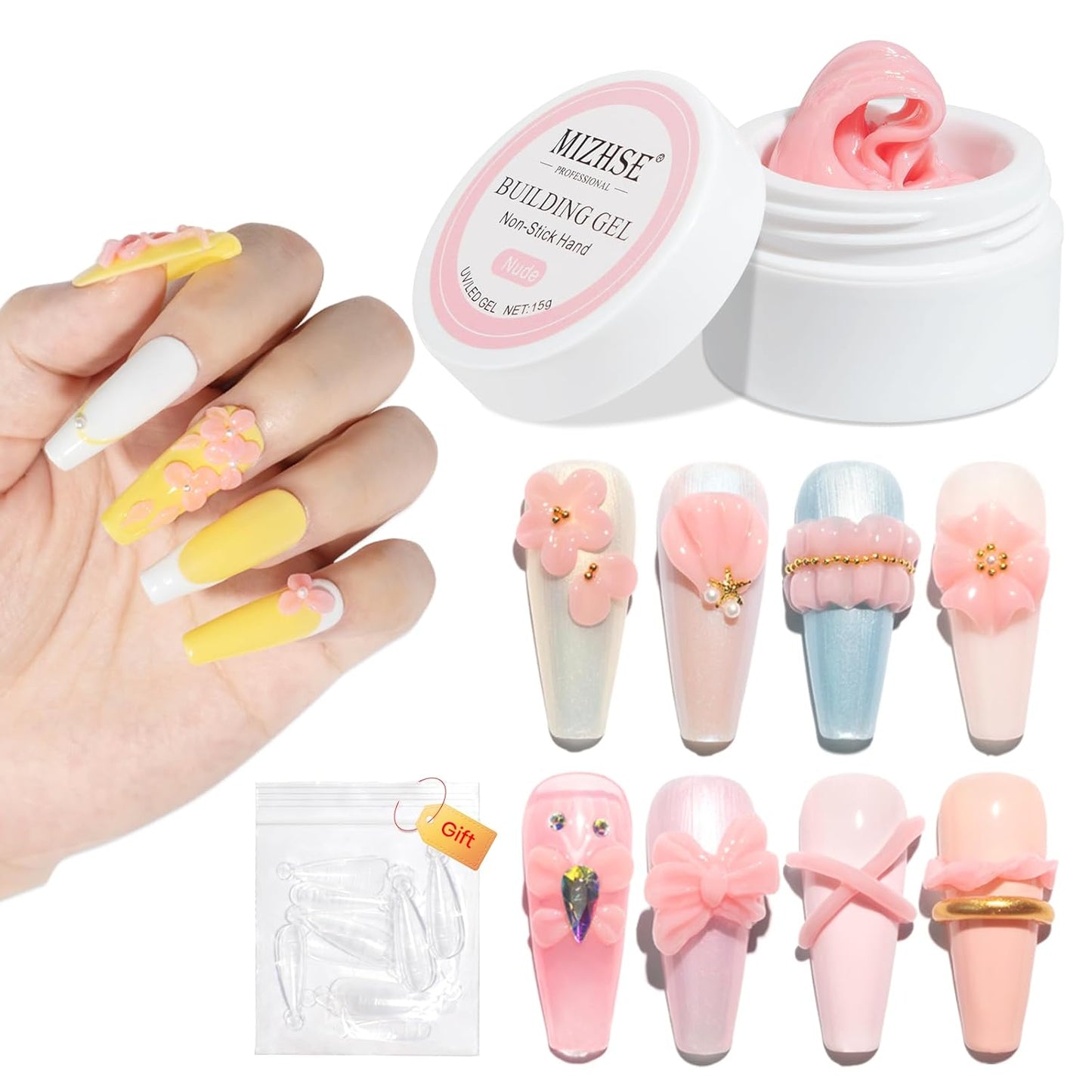 MIZHSE Solid Builder Gel for Nails, Clear Non-Sticky Sculpting Gel, 3D Nail Art Carving Building Modeling Hard Nail Extension Soak Off UV/LED Nail Art Salon Home DIY 15g