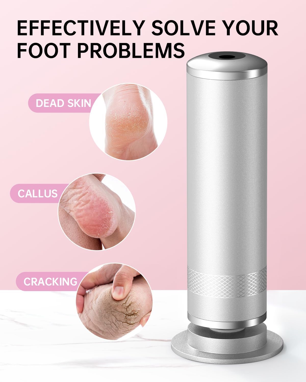 Electric Foot Callus Remover, Upgrade Electric Foot File Callus Remover for Feet, Adjustable Speed Foot File with 60 Pcs Sandpaper Discs, Foot Scrubber for Cracked, or Tough Skin and Calluses, Pink