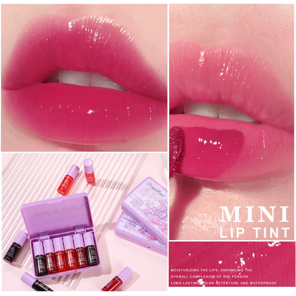 6 Colors Lip Tint Stain Set, Korean Velvet Watery Lip Stain Moisturizing Mini Liquid Lipstick, Multi-use Lip and Cheek Tint, Long lasting Non-Stick Cup Waterproof, Lip Color Makeup