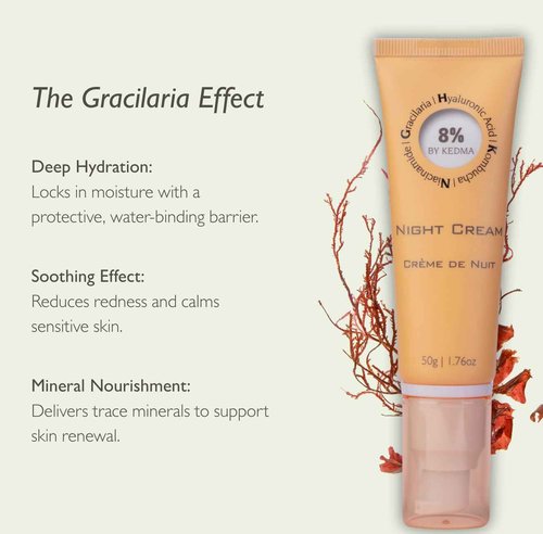 KEDMA 8% - Rich Night Cream with Hyaluronic Acid and Kombucha - Moisturising, Anti-Ageing and Radiant - For All Skin Types - No Parabens, Sulphates and Silicones - 50 g