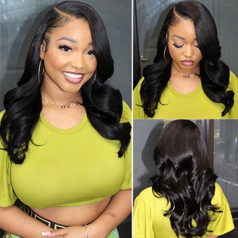 Short Wavy V Part Wigs For Black Women, Wear&Go Upgrade U Part Bob Wig, Glueless Half Wig Heat Resistant Synthetic Hair Soft As Human Hair (Black, 12 Inch)
