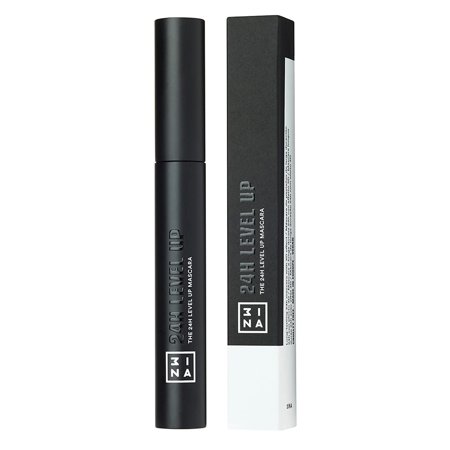 3INA The 24H Level Up Mascara - Intense Black Mascara Volume and Length with Hourglass Brush for Full Definition - Vegan, Cruelty Free - 900-0.27 oz