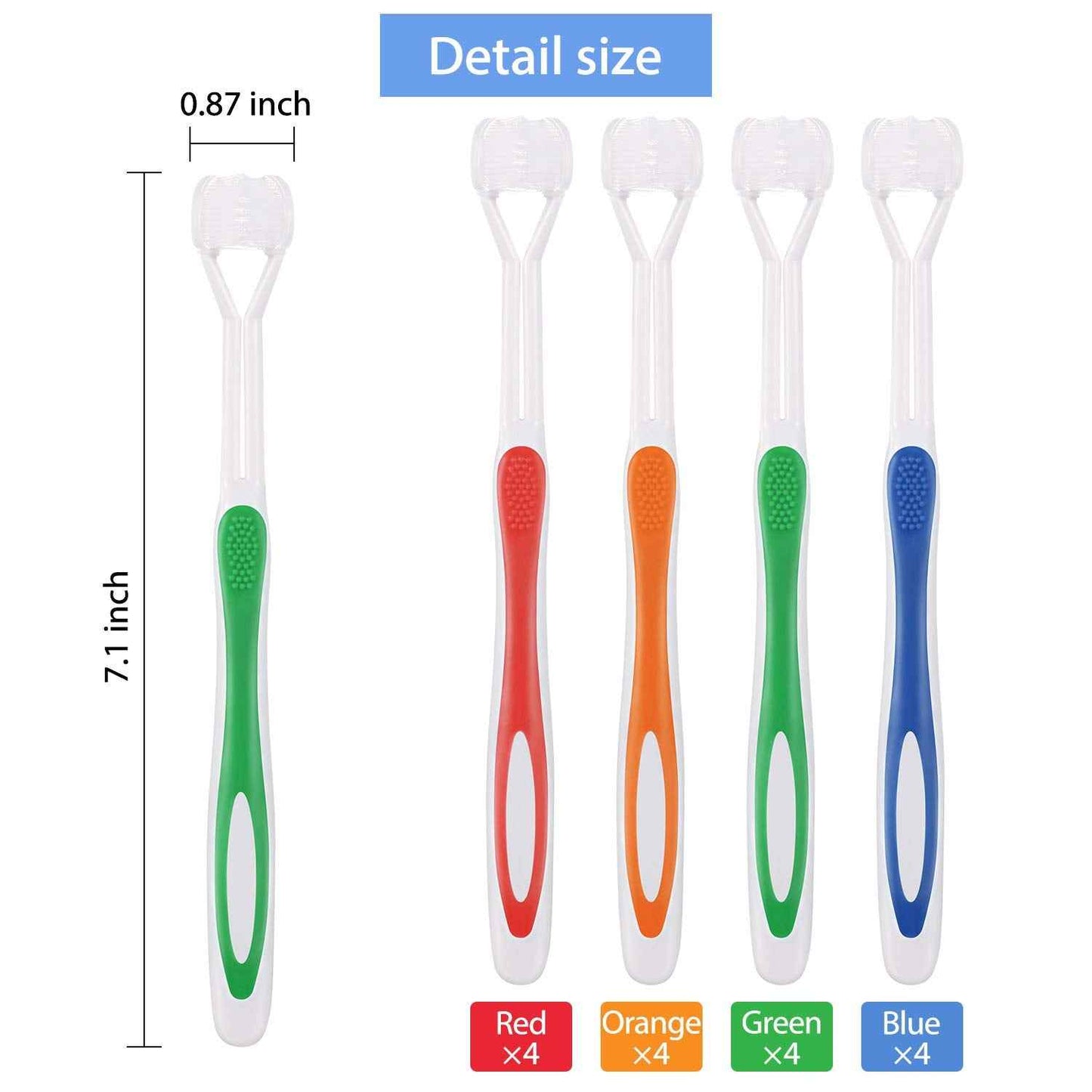 Boao 16 Pieces Three Sided Toothbrush Autism Bristle Travel Toothbrush for Kids Complete Teeth Gum Care Great Angle Bristles to Clean Each Tooth, Soft/Gentle (Green, Blue, Yellow, Red)
