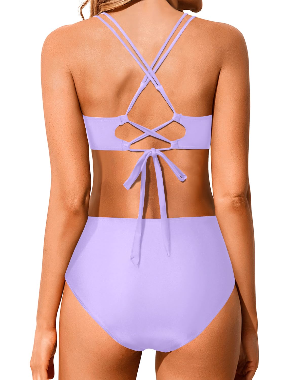 Holipick Women Lavender and Flower High Waisted Bikini Set Two Piece Swimsuits Push up Wrap Swim Suits Top Tummy Control Bathing Suit L