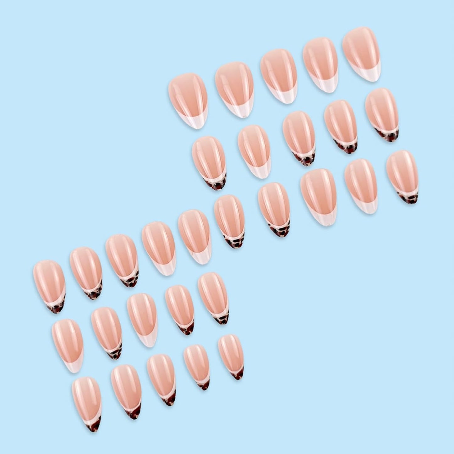 French Tip Almond Press-On Nails with Gold Bow | Reusable Glossy Acrylic False Nails for Women