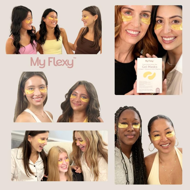 My Flexy Under Eye Patches, 24K Gold Under Eye Mask for Puffy Eyes and Dark Circles & Undereye Bags, Collagen & Peptides Skincare, Gold Eye Masks, Gifts for Women, Vegan Self Care
