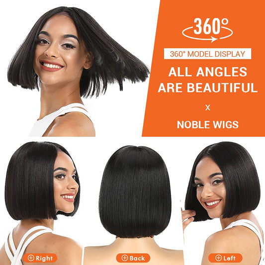 NOBLE Black Bob Wigs for Women Short Straight T Part HD Lace Front Wigs 150% Density Heat Resistant Synthetic Blunt Cut Bob Wigs for Party and Daily Use (10 Inch, Natural Black)