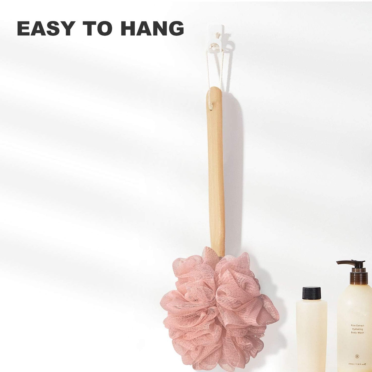 Loofah with Handle, Loofah on a Stick, Shower Sponge with Handle, Bath Brush, Shower Brush for Body, Back Scrubber for Shower, PE Soft Mesh Luffa for Men and Women