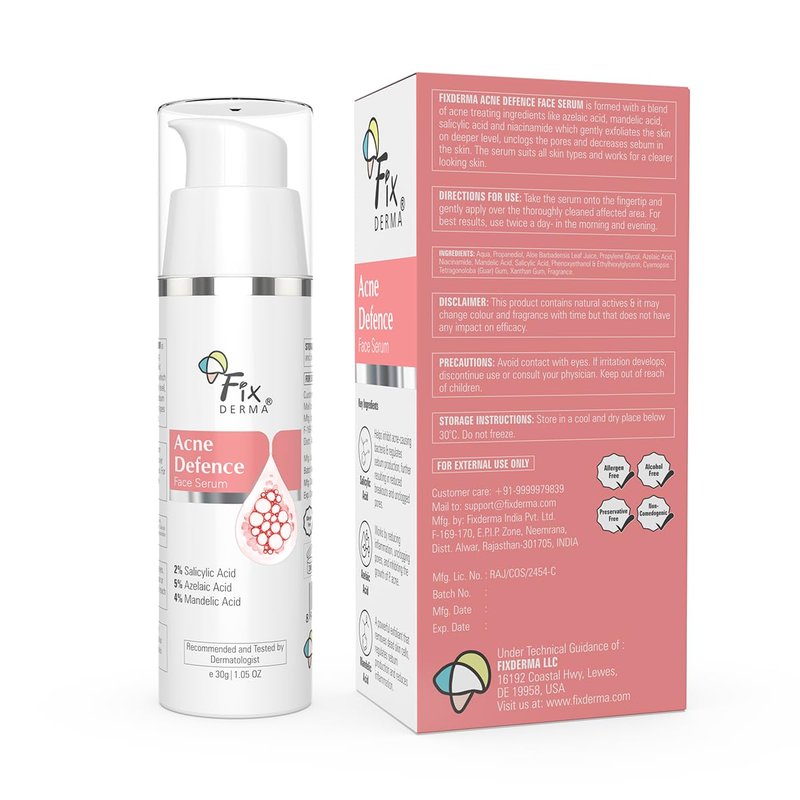 Fixderma 2% Salicylic Acid Serum | Anti Acne Treatment with 5% Azelaic & 4% Mandelic Acid - 30g for Oily Skin