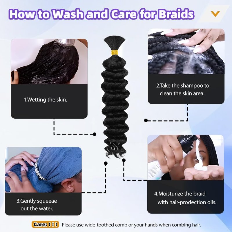 Deep Wave Human Braiding Hair for Boho Braids – 10 Inch 120g 3 Bundles/Pack Natural Black, 100% Unprocessed 12A Brazilian Virgin Hair Bulk, No Weft, Wet & Wavy Curly Knotless Extensions