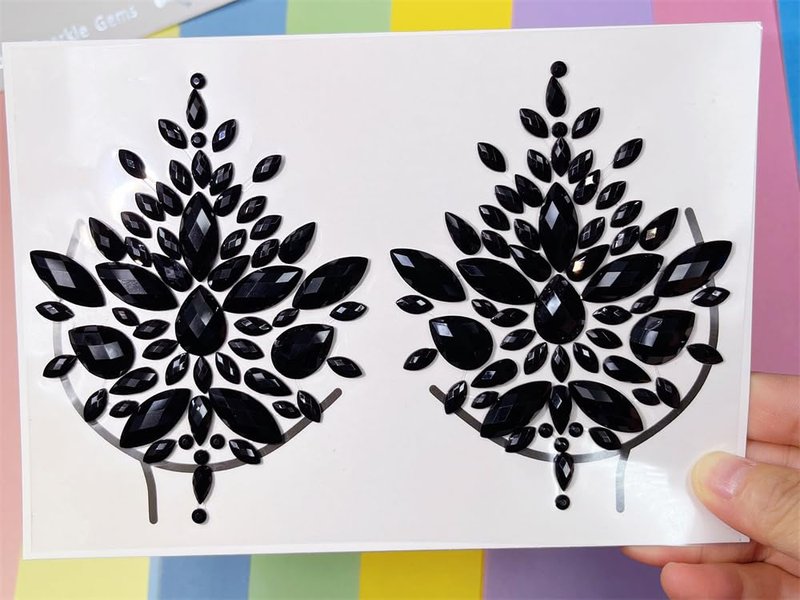Topz Black Body Gems Sticker Halloween Makeup Collection Rhinestone Sticker Temporary Tattoo Nipple covers diamond pasties body jewels face gems for festival