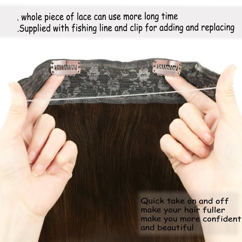 14 Inch Hair Extensions - Light Blonde to 613 Blonde Straight Human Hair With Transparent Fish Line Invisible Hairpiece - Hidden Wire