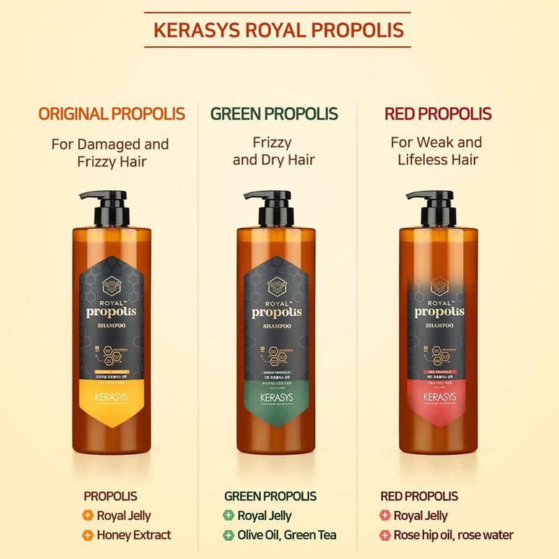 Kerasys Propolis Royal Jelly Extract Green Tea Olive Oil Shiny and Healthy Hair Propolis Green Moisture 33.8 fl oz / 1L (Treatment, 2-Pack)