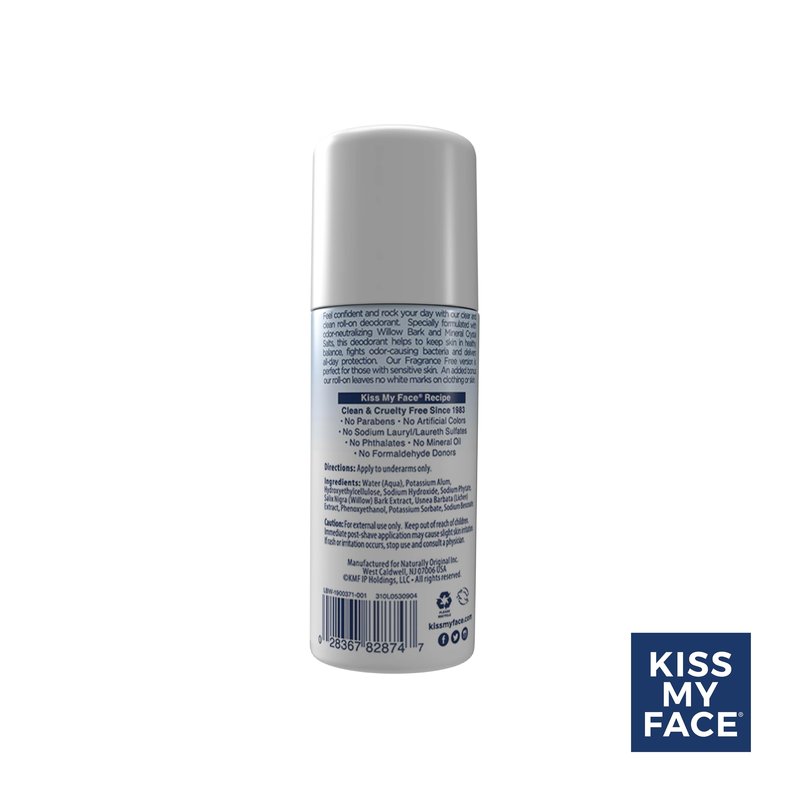 Kiss My Face Liquid Rock Roll-On Deodorant, All Day Protection, Vegan and Cruelty Free, Fragrance Free, 3 Fl Oz, Pack of 3