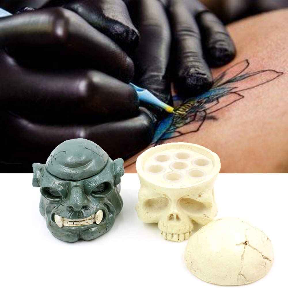 Tattoo Ink Cup Holder - SOTICA 2pcs Hard Skull Resin Tattoo Ink Caps Holder Stand for Tattoo Supplies Tattoo Accessories