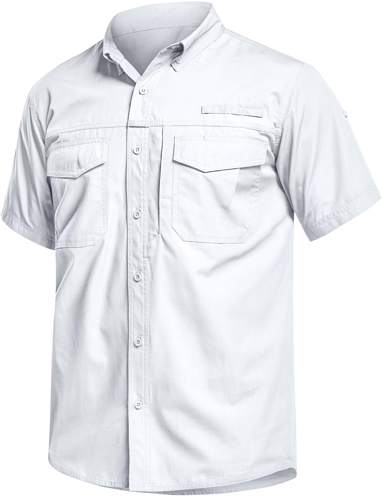 CQR Men's Short Sleeve Tactical Shirts, UPF 50+ Ripstop Military Work Shirts, Breathable Button Down Outdoor Hiking Shirt, Button Down Shirts White, XX-Large