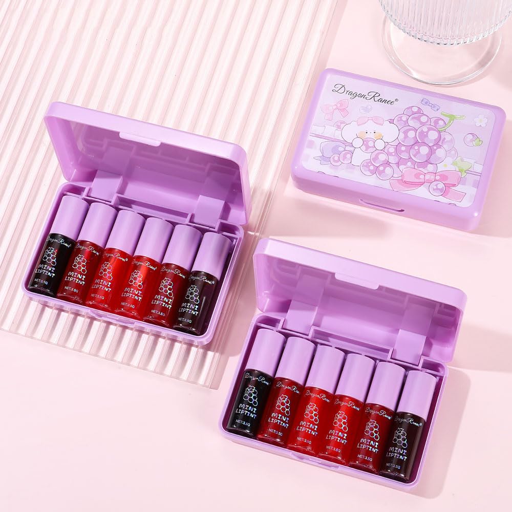 6 Colors Lip Tint Stain Set, Korean Velvet Watery Lip Stain Moisturizing Mini Liquid Lipstick, Multi-use Lip and Cheek Tint, Long lasting Non-Stick Cup Waterproof, Lip Color Makeup