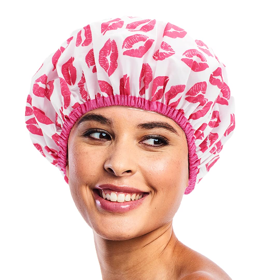 Reusable Shower Cap & Bath Cap & Lined, Oversized Waterproof Shower Caps Large Designed for all Hair Lengths with PEVA Lining & Elastic Band Stretch Hem Hair Hat - Fashionista Deco Dots
