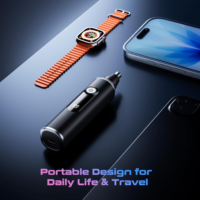 Nose Hair Trimmer - USB Rechargeable Clipper with LED Display | Dual-Edge Blades, Waterproof, Painless Ear & Eyebrow Trimmer