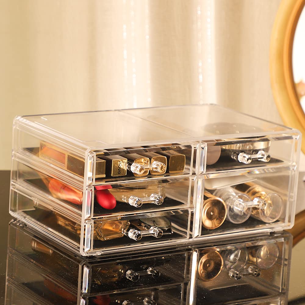 Cq acrylic 3 Pack Clear Makeup Organizer Countertop,Stackable 7 Drawers Skincare Organizer,Cute Skin Care Organizer for Vanity Hair Clip,Jewelry,Beauty Product Desk and Make Up Organizers for Vanity