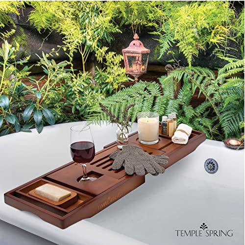 Temple Spring Wooden Bathtub Tray, Bamboo Bathroom Accessories, Bath Tray for Tub, at Home Spa Essentials, Board for Tub Table, Bath Caddy for Bathtub Accessories & Bathroom Essentials ? Wood Brown