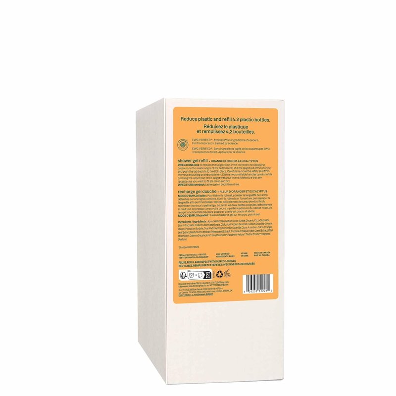 ATTITUDE Body Wash - EWG Verified Vegan Shower Gel with Orange Blossom & Eucalyptus | 67.6 Fl Oz Refill