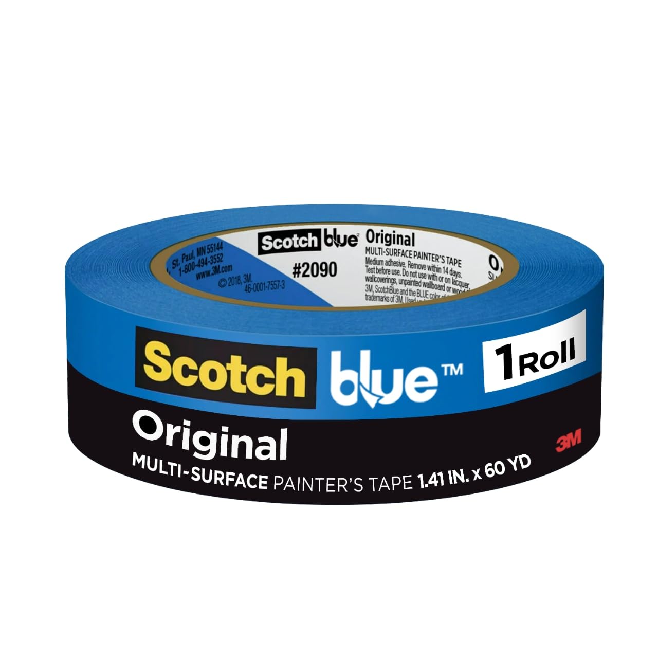 ScotchBlue Original Multi-Surface Painter's Tape, Blue, Paint Tape Protects Surfaces and Removes Easily, Multi-Surface Painting Tape for Indoor and Outdoor Use, 1.41 Inches x 60 Yards, 1 Rolls