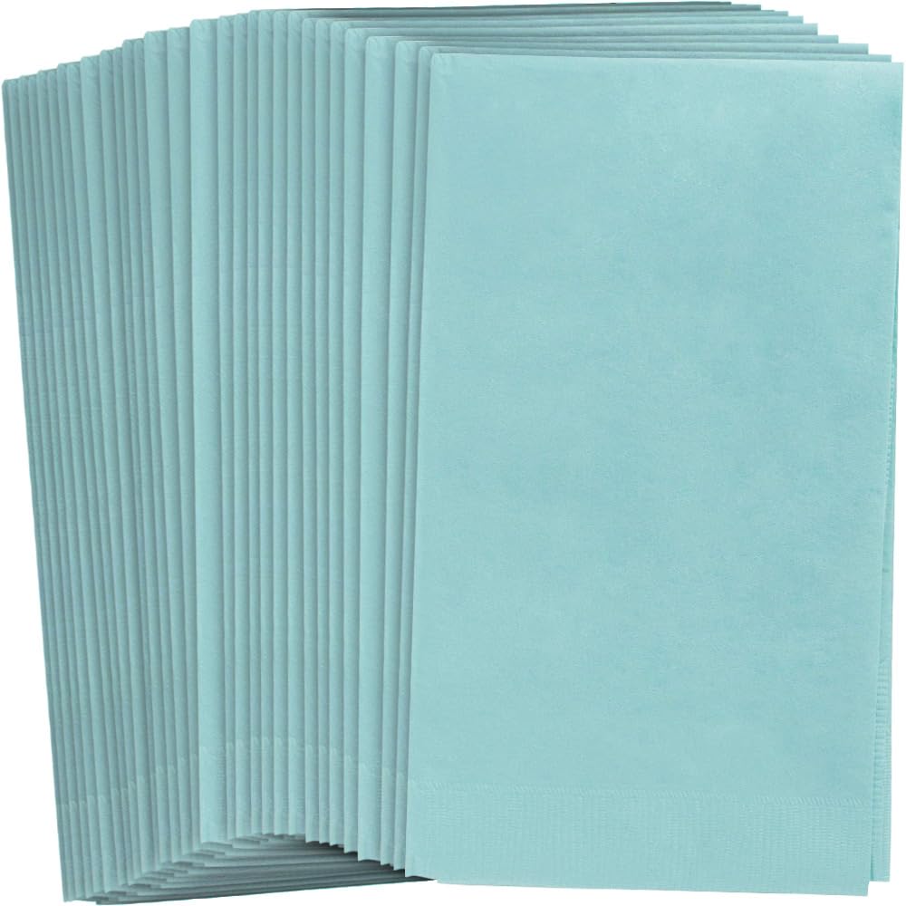 Robin's Egg Blue 2-Ply Guest Towels - 8" x 4" (Pack Of 40) - Luxury Paper Hand Towels For Parties & Events