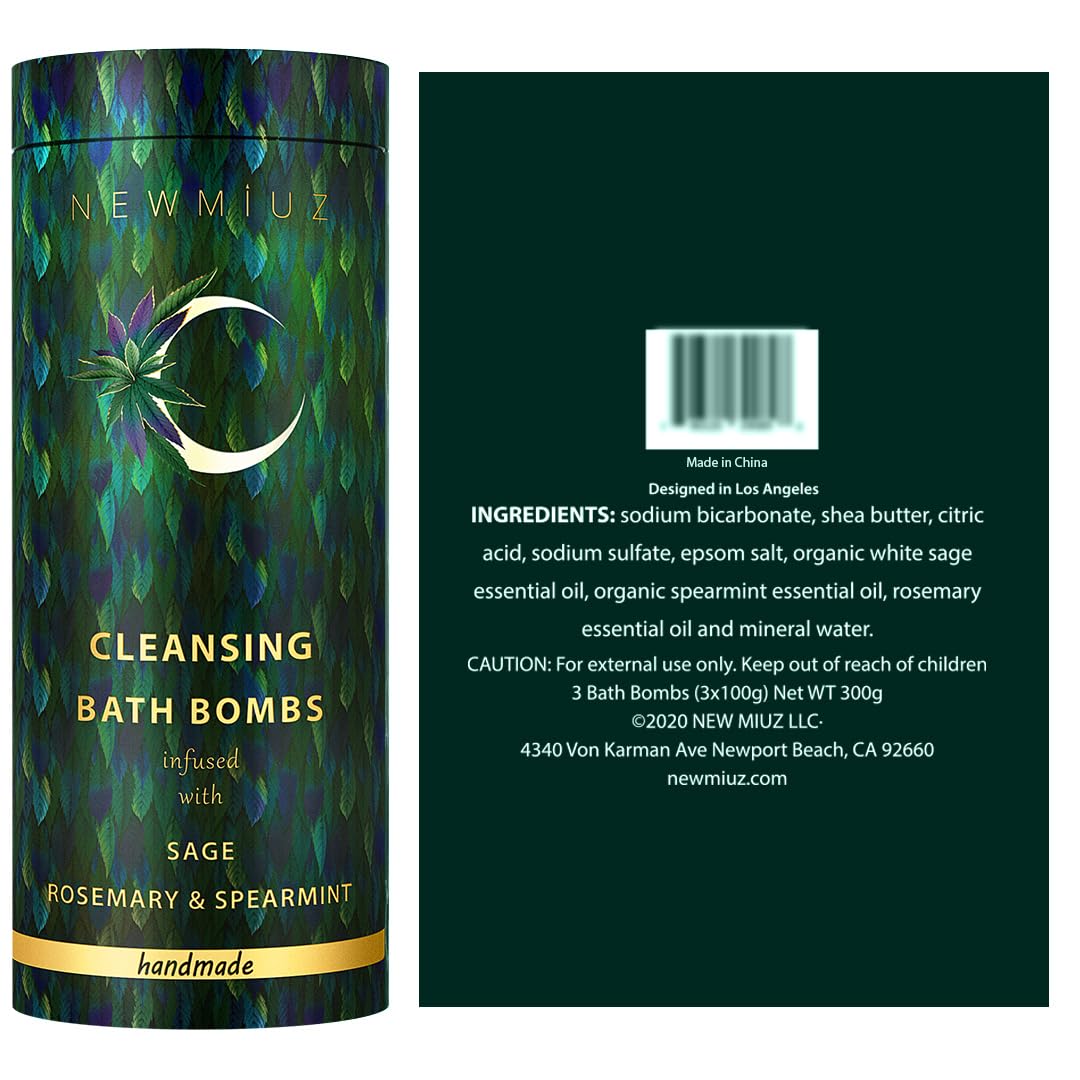 Sage Bath Bombs Spiritual Bath Energy Clearing Protection Shielding Smokeless Smudging Sage Rosemary and Spearmint Relaxation Stress Relief Spa Gift