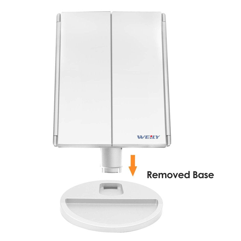 WEILY Makeup Vanity Mirror with 21 LED Lights and Touch Screen, Tri-Fold 1x 2X 3X Magnification,180° Adjustable Rotationand USB Powered,Countertop Cosmetic Makeup Mirror (White)