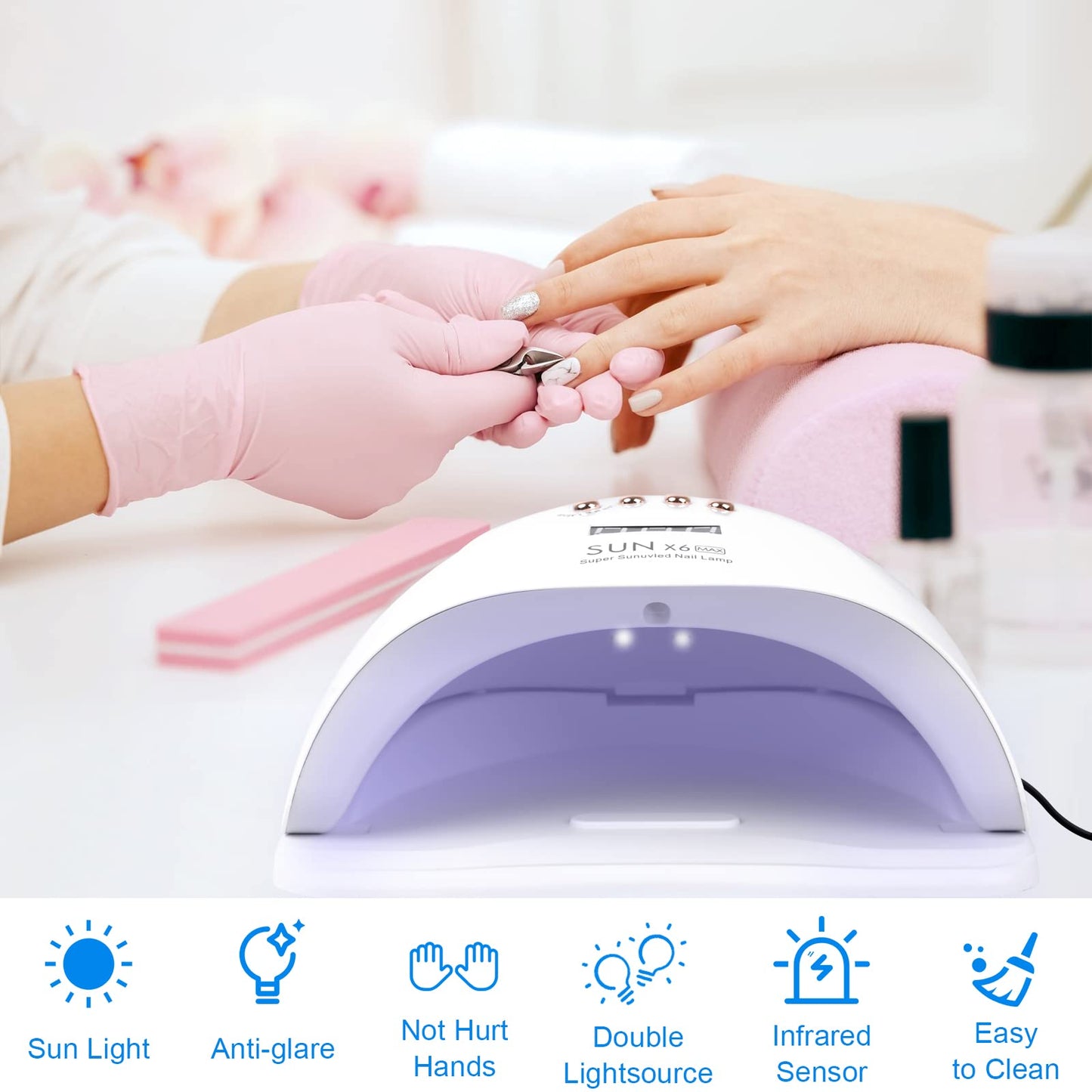 fenshine UV LED Nail Lamp, 220W UV Nail Polish Light with Phone Holder Professional Nail Gel Polish Dryer Curing Lamp with 4 Timer Setting, Auto Sensor 45 Beads for Nail Art Design