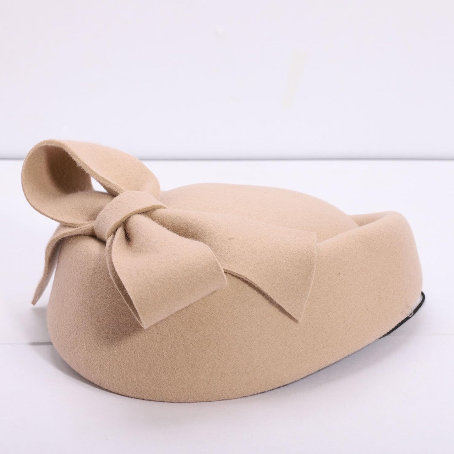 Fasbuy Wool Felt Fascinator Women Elegant Pillbox Hat Bowknot Derby Church Hat Retro Fedoras Camel