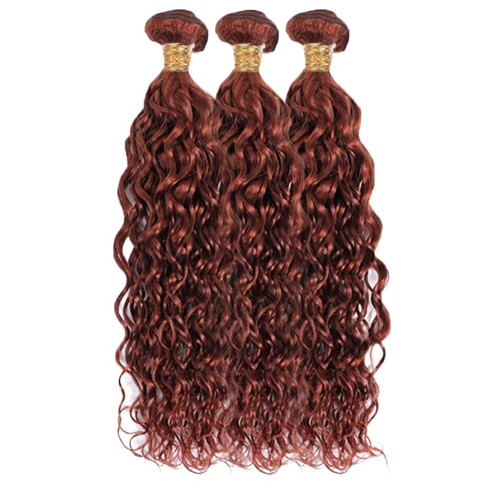 Human Hair Water Wave Bundles - Brazilian Virgin Remy, 16-Inch, Reddish Brown | 3-Pack