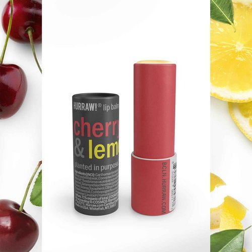 Hurraw! Cherry & Lemon Lip Balm, 3 Pack: Plastic-Free with new cardboard push-up tube. Certified Organic, All Natural Origin, Vegan & Cruelty Free. Gluten Free. Bee, Shea, Soy & Palm Free. Made in USA