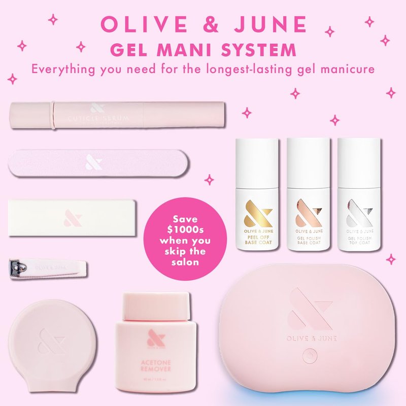 Olive & June Summer Gel Nail Polish | Hema Free | UV LED Nail Lamp Needed | Long Lasting Formula | Up to 21 Days of Wear | Damage-Free Removal | Salon-Quality Manicure Pedicure at Home |CCT Sheer Pink