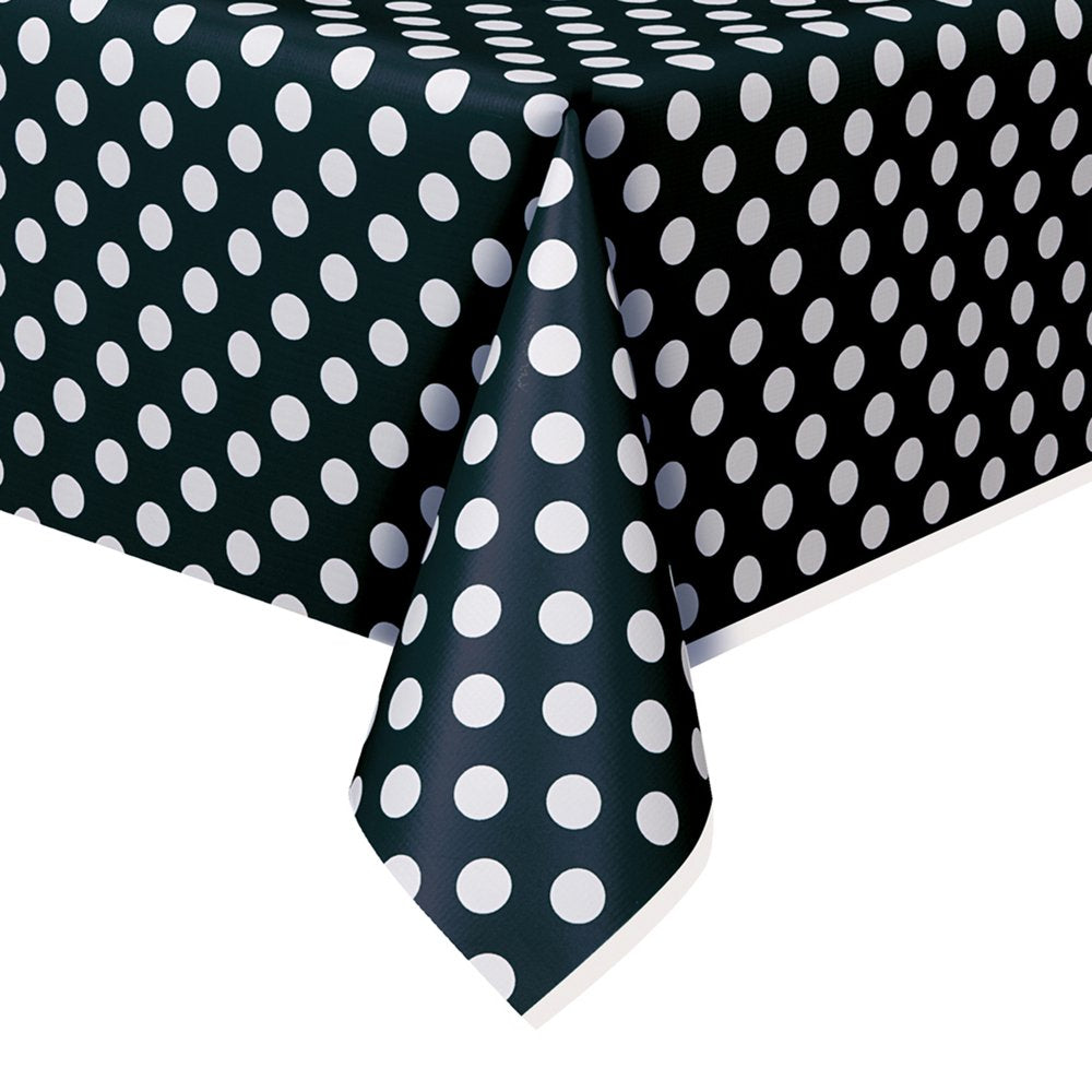 Black Dots Rectangular Plastic Table Cover (54" x 108") 1 Count - Elegant Design & Premium Quality, Ideal For Parties, Events & Everyday Use