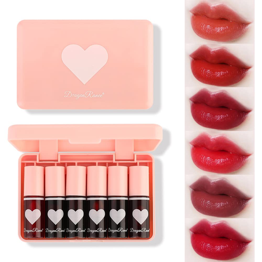 6 Colors Lip Tint Stain Set, Korean Velvet Watery Lip Stain Moisturizing Mini Liquid Lipstick, Multi-use Lip and Cheek Tint, Long lasting Non-Stick Cup Waterproof, Lip Color Makeup