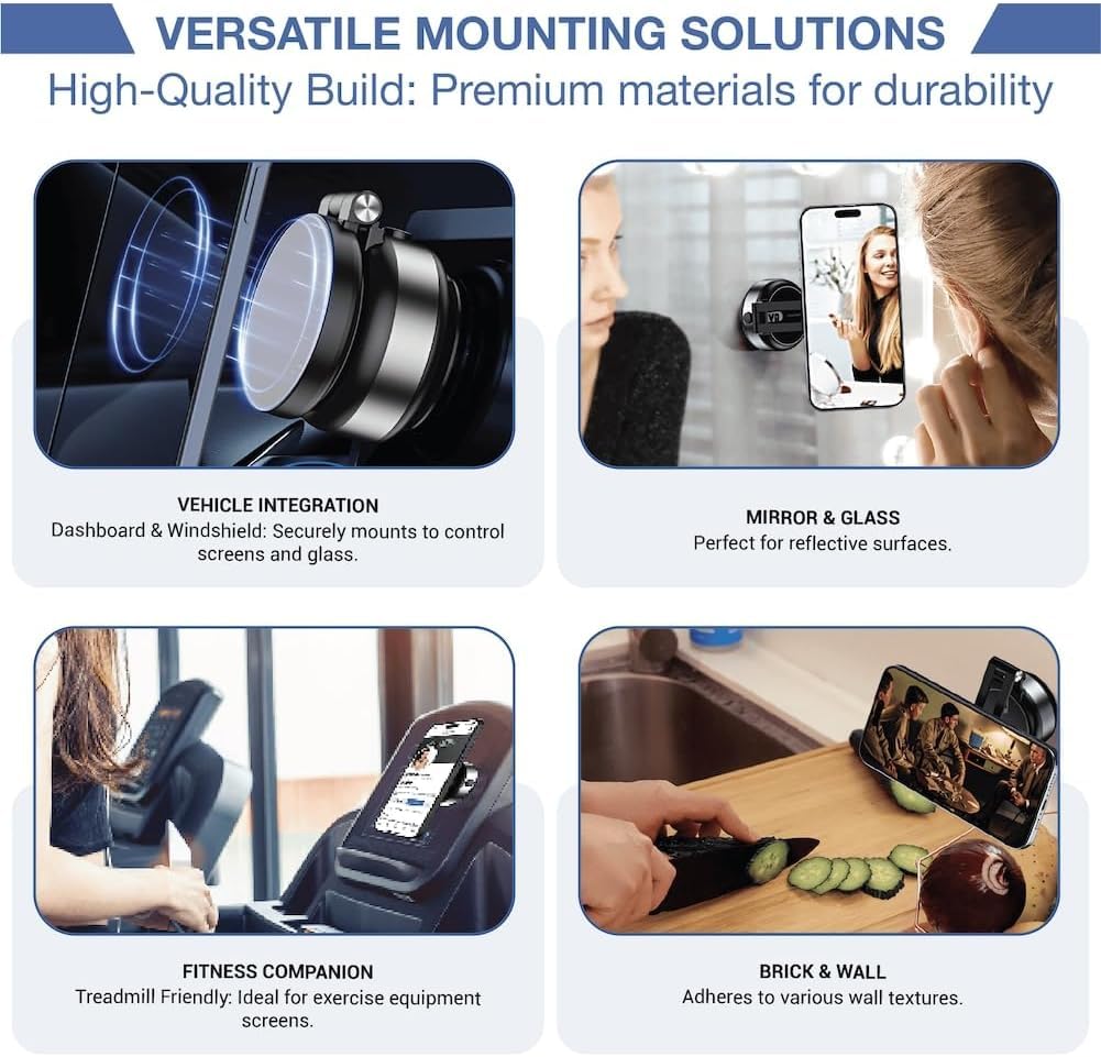 Electric Vacuum Magnetic Car Phone Mount,Vacuum Suction Car Phone Holder Hands-Free,Adjustable Foldable Magnetic Suction Cup Phone Mount,Strong Magnetic Car Mount for Smooth Surface(New-Black)