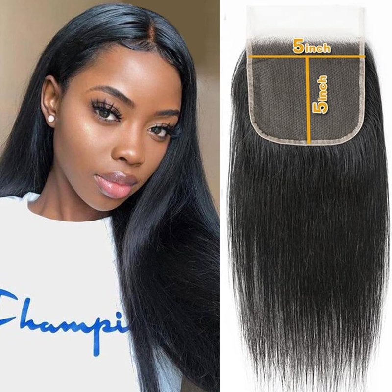 QTHAIR 5x5 Straight Transparent Lace Closure - 150% Density, Pre-Plucked Natural Hairline | 20" Length